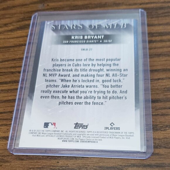 2022 Topps Series 1 Kris Bryant Stars of the MLB #SMLB-27 San Francisco Giants - Picture 3 of 3